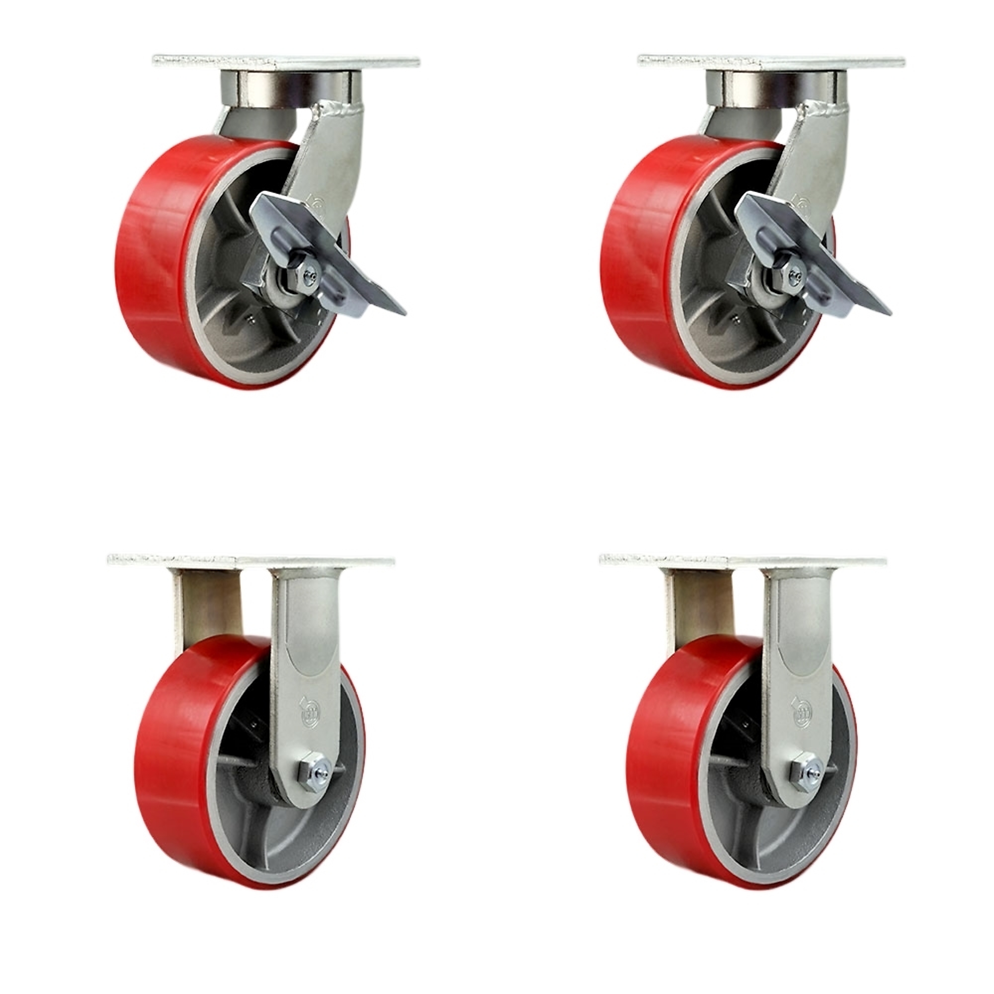 Service Caster, 8in. x 3in. Plate Casters, Wheel Diameter 8 in, Caster Type Swivel, Package (qty.) 4, Model# SCC-KP92S830-PUR-RS-SLB-BSL-2-R-2